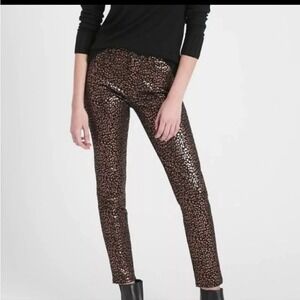 Banana Republic Metallic Bronze Leopard Print Skinny Ankle Pants 26 NWT 656403